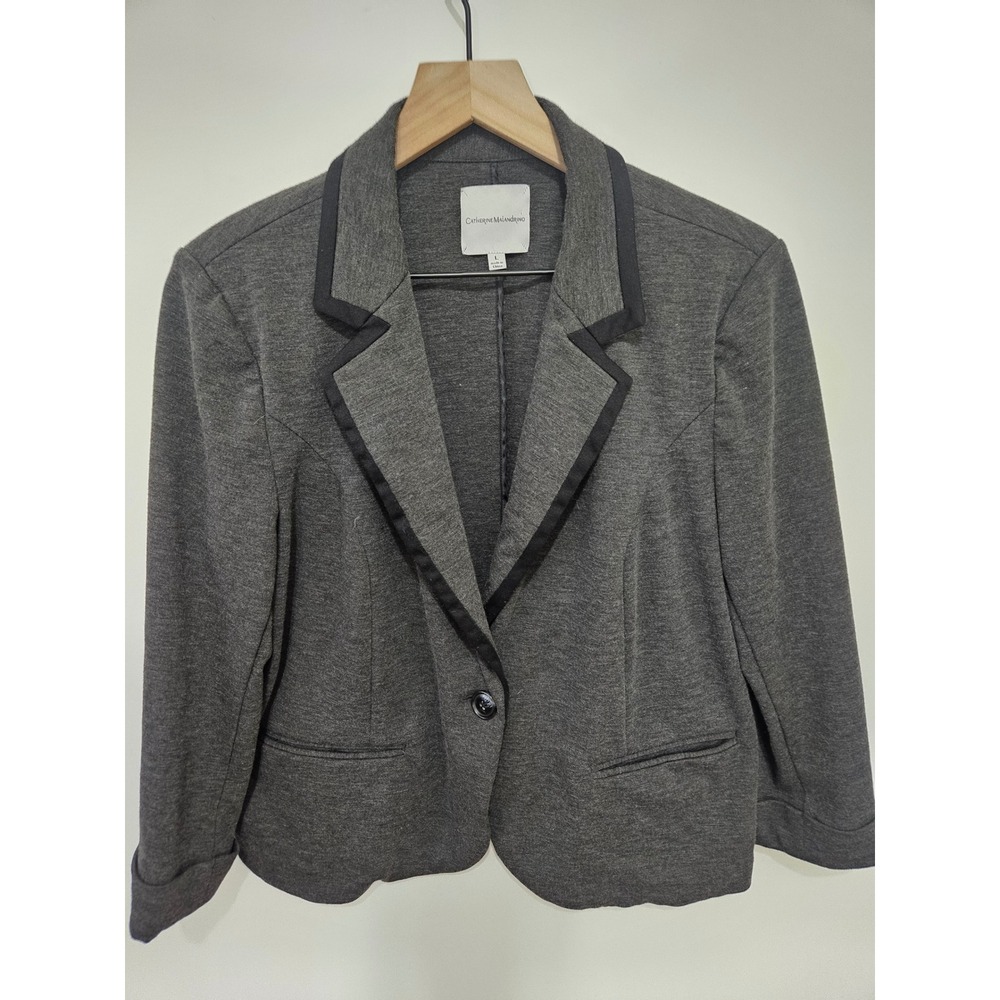 Catherine Malandrino Charcoal Black Contrast Trim Knit Blazer Jacket Large